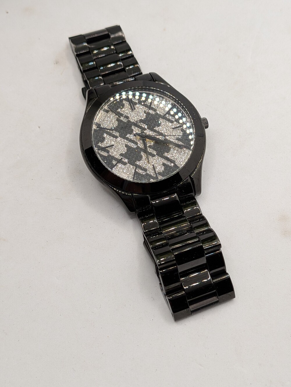 Michael Kors Slim Runway Black Crystal Zebra Houndstooth Dial Watch MK-3326 - Picture 2 of 5